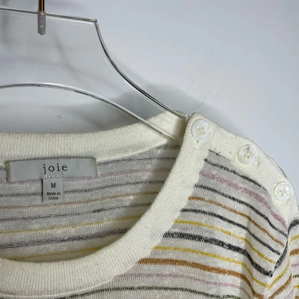 Joie‎ Ade Sweater Crewneck Porcelain Rainbow Striped Medium M Fuller House